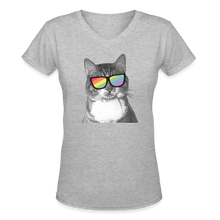 Load image into Gallery viewer, Pride Cat Contoured V-Neck T-Shirt - gray