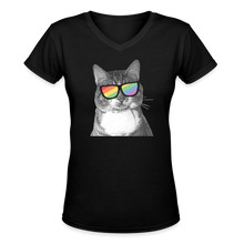 Load image into Gallery viewer, Pride Cat Contoured V-Neck T-Shirt - black