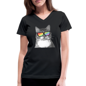 Pride Cat Contoured V-Neck T-Shirt - black