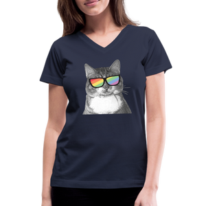 Pride Cat Contoured V-Neck T-Shirt - navy