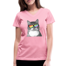 Load image into Gallery viewer, Pride Cat Contoured V-Neck T-Shirt - pink
