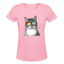 Load image into Gallery viewer, Pride Cat Contoured V-Neck T-Shirt - pink