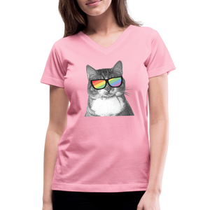 Pride Cat Contoured V-Neck T-Shirt - pink