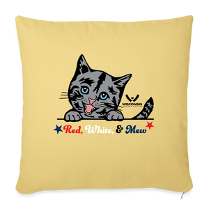 Red White & Mew Throw Pillow Cover 18” x 18” - washed yellow