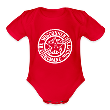 Load image into Gallery viewer, WHS 1879 Logo Organic Short Sleeve Baby Bodysuit - red