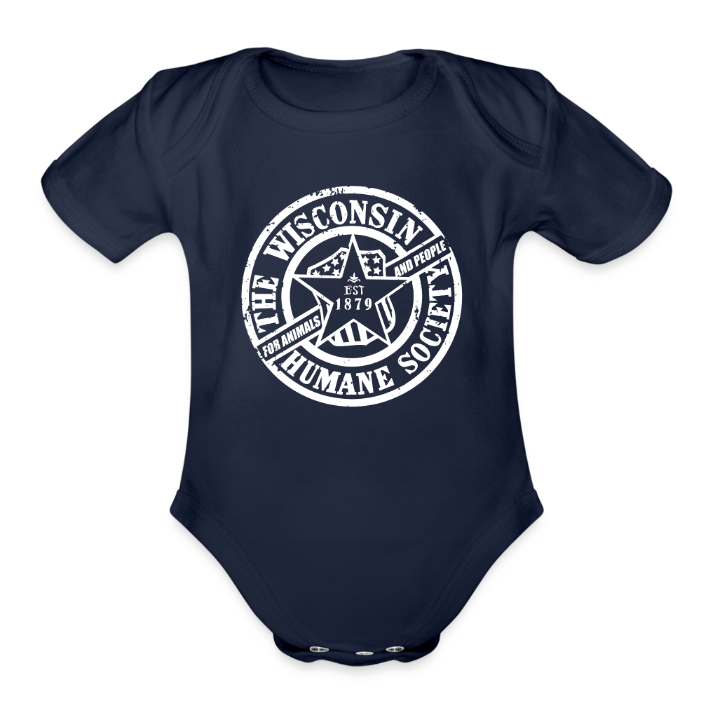 WHS 1879 Logo Organic Short Sleeve Baby Bodysuit - dark navy