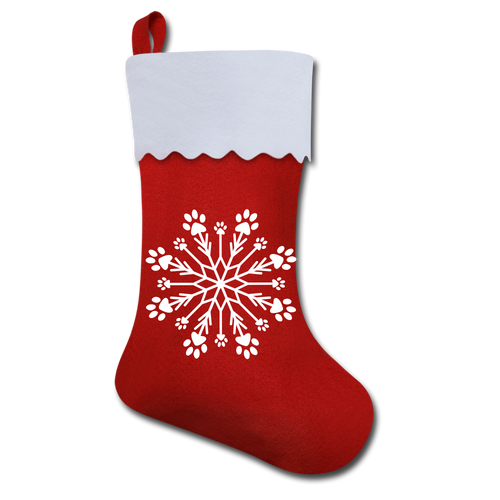 Paw Snowflake Holiday Stocking - red