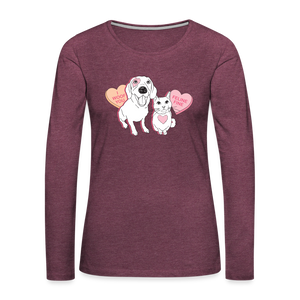 Valentine Hearts Contoured Premium Long Sleeve T-Shirt - heather burgundy