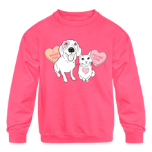 Load image into Gallery viewer, Valentine Hearts Kids&#39; Crewneck Sweatshirt - neon pink