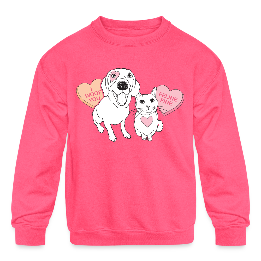 Valentine Hearts Kids' Crewneck Sweatshirt - neon pink