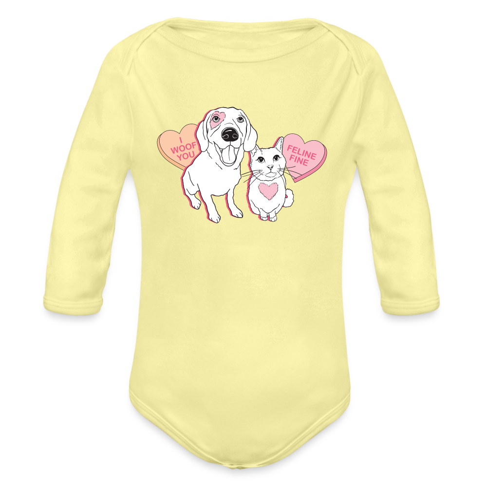 
                  
                    Valentine Hearts Organic Long Sleeve Baby Bodysuit - washed yellow
                  
                