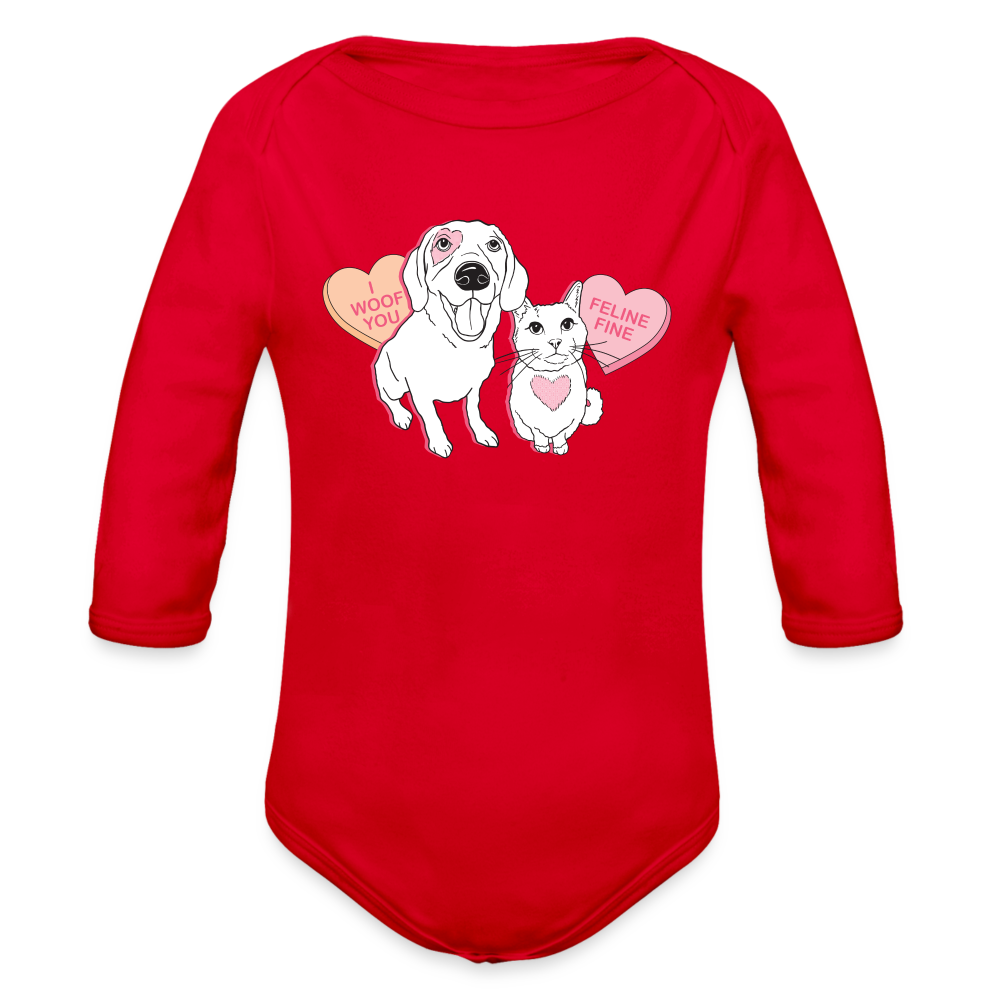 
                  
                    Valentine Hearts Organic Long Sleeve Baby Bodysuit - red
                  
                