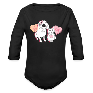 Valentine Hearts Organic Long Sleeve Baby Bodysuit - black