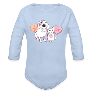 Valentine Hearts Organic Long Sleeve Baby Bodysuit - sky