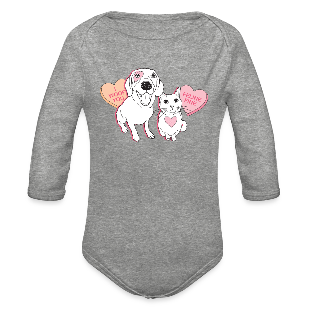 
                  
                    Valentine Hearts Organic Long Sleeve Baby Bodysuit - heather grey
                  
                