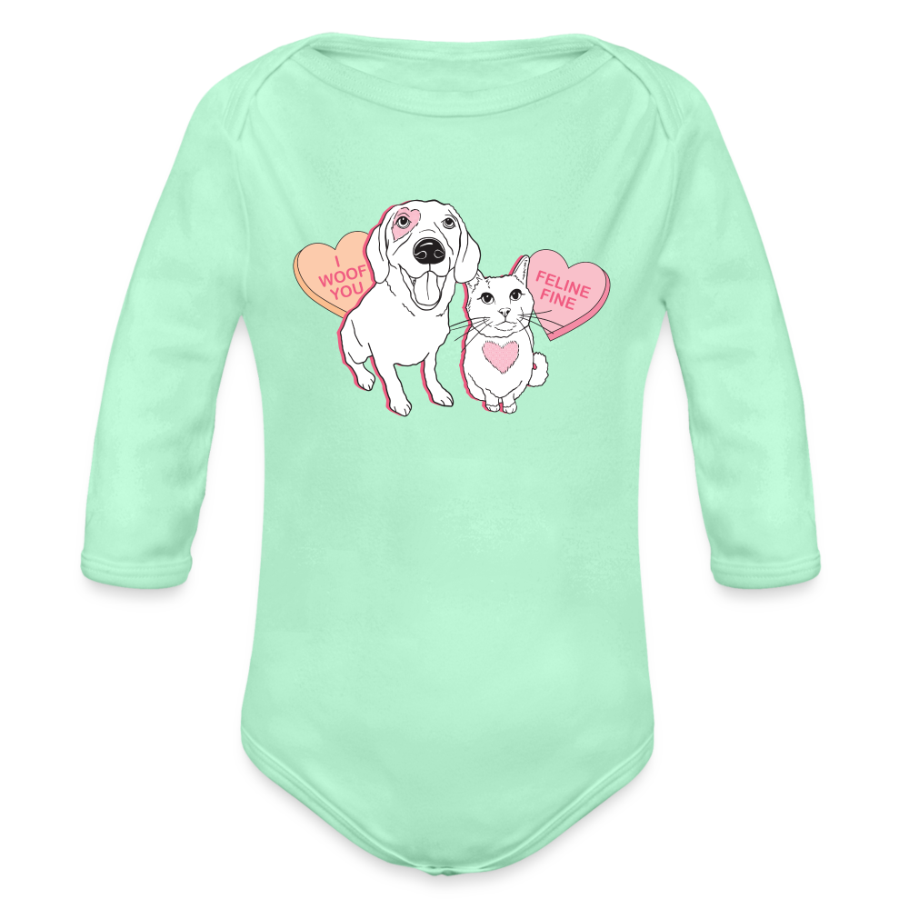 
                  
                    Valentine Hearts Organic Long Sleeve Baby Bodysuit - light mint
                  
                