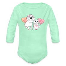 Load image into Gallery viewer, Valentine Hearts Organic Long Sleeve Baby Bodysuit - light mint