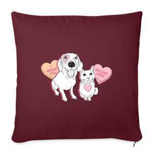 Valentine Hearts Throw Pillow Cover 18” x 18” - burgundy