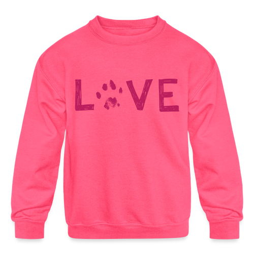 Love Pawprint Kids' Crewneck Sweatshirt - neon pink
