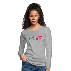 Love Pawprint Contoured Premium Long Sleeve T-Shirt - heather gray