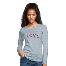 Load image into Gallery viewer, Love Pawprint Contoured Premium Long Sleeve T-Shirt - heather ice blue