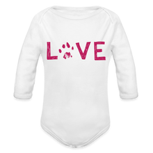 Load image into Gallery viewer, Love Pawprint Organic Long Sleeve Baby Bodysuit - white