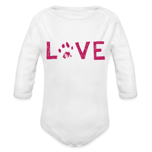 Love Pawprint Organic Long Sleeve Baby Bodysuit - white