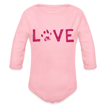 Load image into Gallery viewer, Love Pawprint Organic Long Sleeve Baby Bodysuit - light pink