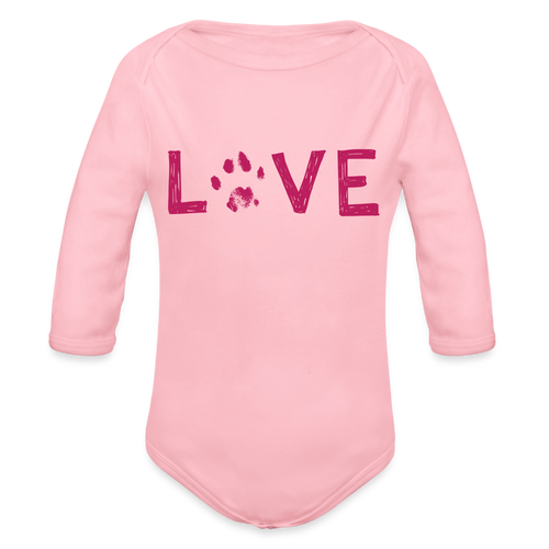 Love Pawprint Organic Long Sleeve Baby Bodysuit - light pink