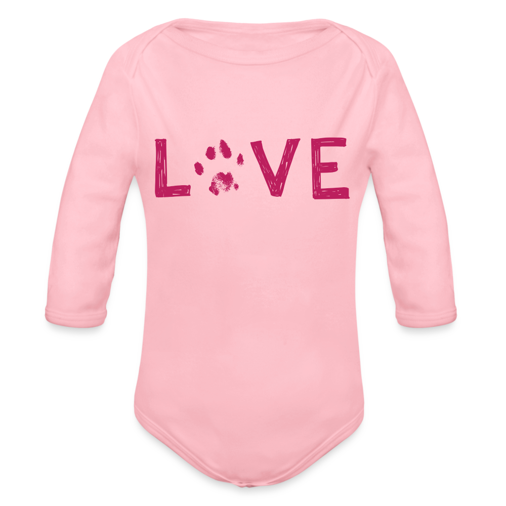 Love Pawprint Organic Long Sleeve Baby Bodysuit - light pink
