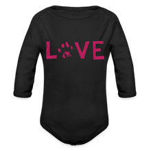 Load image into Gallery viewer, Love Pawprint Organic Long Sleeve Baby Bodysuit - black