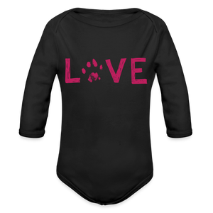 Love Pawprint Organic Long Sleeve Baby Bodysuit - black