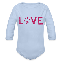 Load image into Gallery viewer, Love Pawprint Organic Long Sleeve Baby Bodysuit - sky