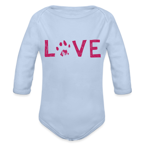 Love Pawprint Organic Long Sleeve Baby Bodysuit - sky