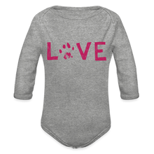 Load image into Gallery viewer, Love Pawprint Organic Long Sleeve Baby Bodysuit - heather grey
