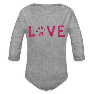 Love Pawprint Organic Long Sleeve Baby Bodysuit - heather grey